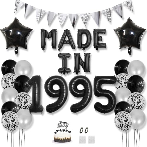 Daimay Happy 30 Birthday Balloon Banner Decorations Black MADE IN 1995 Aluminum Foil Letters Balloons Latex Confetti Balloons Triangle Flag Party Supplies Cake Topper for Men Women Photo Props