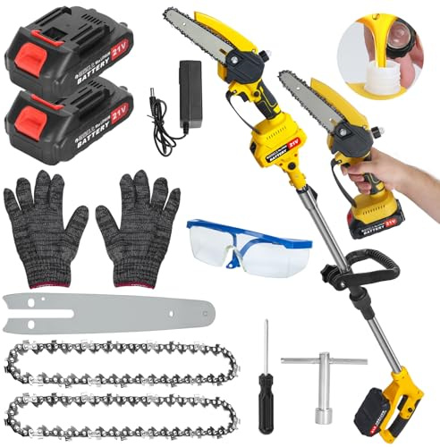 gibxiyza Mini Chainsaw-6 Inch Brushless Motor Cordless Chainsaw with 2 x 1.5Ah Battery Light Weight Battery Chainsaw Electric, Small Chain Saw 5.9 Feet MAX Reach Pole Saw for Tree Pruning UK