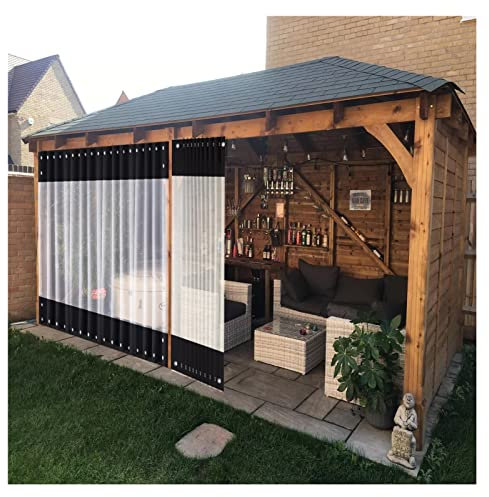 Wasserdichte Outdoor-Vorhänge für Pavillon, Pergola, Veranda, Carport, langlebig, Sonnenschutz, Isolierfolie, 3 x 2 m, schwarz, perforierte Fensterabdeckung