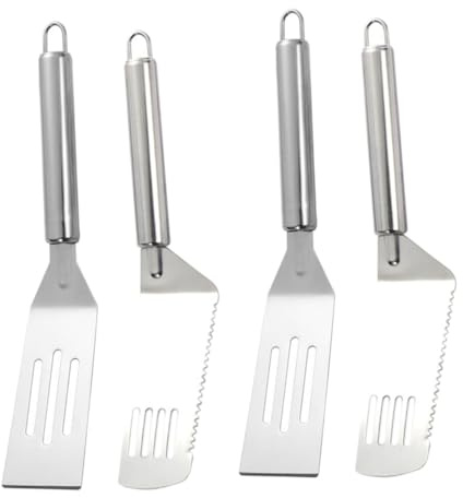 Alipis 4pcs Stainless Steel Frying Spatula Teeth Serving Spatula for Griddle Cooking Utensils