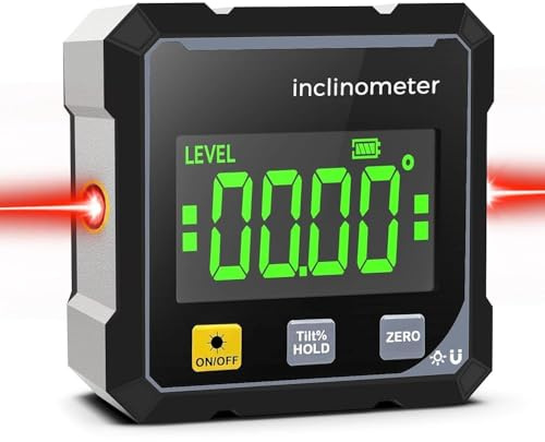 Digitaler Winkelmesser mit Laser, 4-Seitiger Magnetischer Digitale Wasserwaage, Neigungsmesser Digital mit LCD Display, IP54 Wasserdicht, Elektronische Wasserwaage für Holzarbeiten, Bau, Dekoration