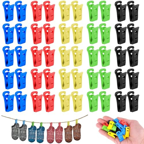 Pmueuff Lot de 100 pinces à chaussettes en plastique avec crochets, multi-usages pour machine à laver, sèche-linge et étendoir