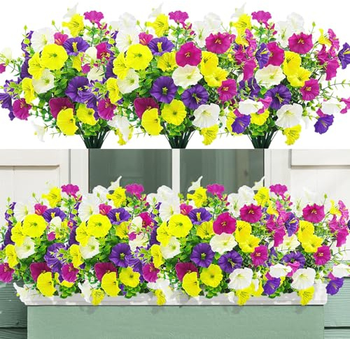 YSUVIN 8 Bouquets fiori finti, Gloire Matinale Realistici Fleurs Pétunia Bouquet Deco Piante Finte da Esterno Intérieur Soggiorno Casa Portico Giardino Balcone E Giardino(Multi)