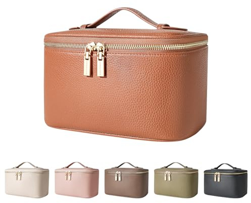 Cosmetic Bag,ROWNYEON Makeup Bag,Portable Makeup Train Case,Travel Toiletry Bag Case Organizer for Women,Brown