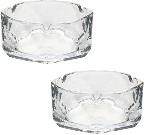 Glass Ashtrays Set of 2 Large Geometric Design 4.3 Inches Wide Ideal for Indoor Use in Living Rooms Offices Bars Restaurants or Outdoor Garden Decoration a Stylish Gift for Men Clear
