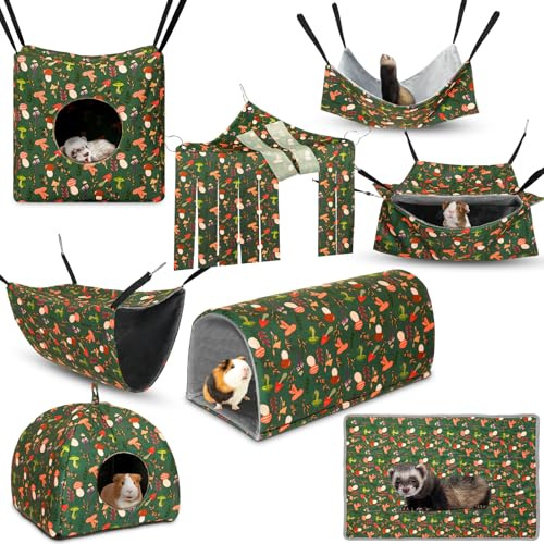 Geelin 8 Pack Rat Hammock Ferret Tunnel Guinea Pig House Hideout Cave Bed | Washable Chinchilla Hamster Cage Accessories, Bed Toys for Summer Small Animals, Pet, Bunny, Squirrel
