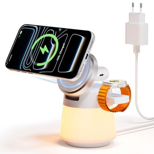 COLSUR Ladestation a pple Watch und iPhone 4-in-1 Induktive Ladestation mit Nachtlicht für iPhone Wireless Charger Magnetisch Handy Ladestation für i-Phone und sam-Sung Kabelloses Ladegerät