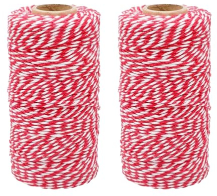 2 cordel de carnicero rojo y beige de 2 mm x 100 m, cuerda de algodón apta para alimentos, para cocinar, hornear y manualidades, ideal para tejer pavo, asar, envolver regalos y artes hechas a mano