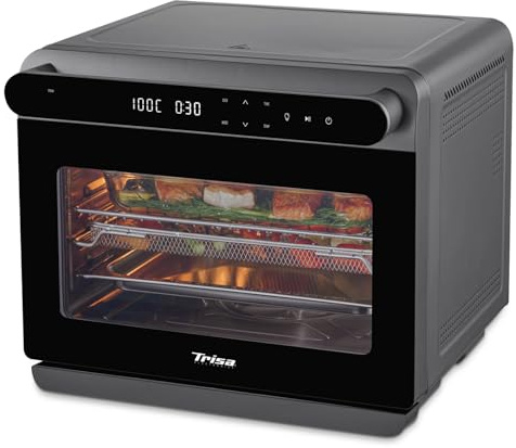 Trisa Air Fusion Pro - Horno de vapor de 24 l con convección, horno eléctrico de mesa de vapor, 8 programas, cámara de cocción de acero inoxidable, pantalla LED