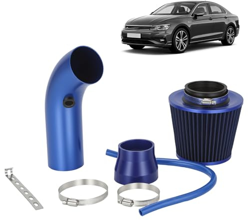 76mm (3) Universal Kaltlufteinlass Kit, Sportluftfilter mit Aluminium-Ansaugrohr & Silikonverbinder, Auto High-Flow Ansaugsystem für Tuning, Blau