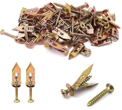 FAINCA 50 Pièces Vis d'Ancrage Autoperceuses 50 Vis Incluses Cheville Autoforeuse Placo Aucun Perçage Requis Cheville Placo pour Murs Non Massifs pour Crochets Étagères Cadres (1,2 x 3cm / 0,4 x 3 cm)