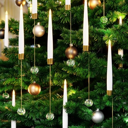 Johiux 12 Stück Led Schwebende Kerzen mit Timer Fernbedienung Weihnachtsdeko,Weihnachtsbaum-Kerzenset Flammenlose Konische LED-Kerzen zur Weihnachtsbaumdekoration, Batteriebetriebene Weihnachtskerzen