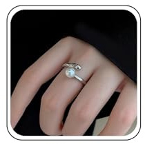 Aneneiceera Vintage Perlenband Ringe Halb Offen Perlenring Weiß Perle Fingerring Silber Einstellbar Aussage Ring Schmuck Für Frauen