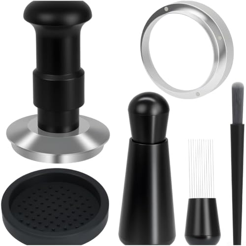 Besttoolifes Pressino a doppia molla in acciaio inossidabile 304 con pressione costante di 13,6 kg, base autolivellante e kit di accessori 5 in 1 per macchine da caffè espresso (58 mm)
