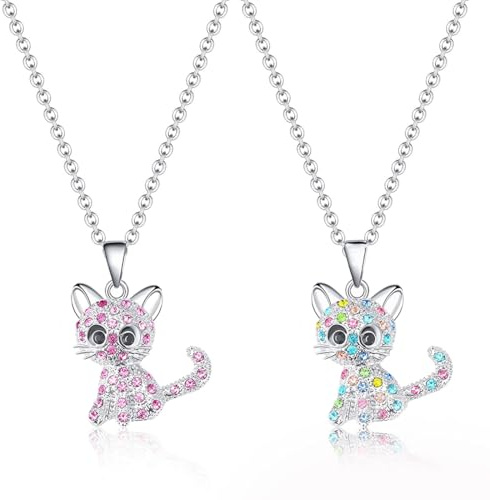 2 st flickor halsband, vänskap halsband, BFF halsband, kattunge halsband-flickhalsband, kristallhalsband, legering söt tjejhänge, semestergåva för flickor, barn present