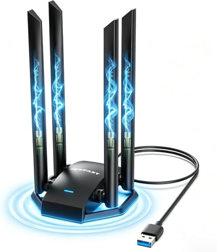 NEWFAST 1300Mbps WiFi Adapter for PC,Dual Band (5GHz/2.4GHz) USB 3.0 WlAN stick,4x 6dBi High Gain Antennas,Wireless Dongle,WPA3 Encryption 802.11ac/b/g/n,WLAN Adapter Only for Windows XP/7/8/8.1/10/11