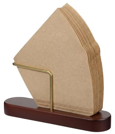 Hecila Coffee Filter Holder Cone Coffee Filter Holder Storage Wood & Brass Cone Coffees Filters Holders Organizer Station Stand Accessories Filters Paper Container for Coffees Bar Home Office