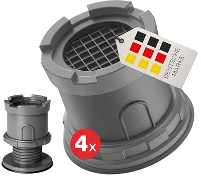 BAUHELD 4x Höhenverstellbare Schwingungsdämpfer Waschmaschine und Trockner - Antivibrationsfüße für sicheren Stand - Rutschfeste Vibrationsdämpfer kompatibel mit Bosch, Siemens, AEG - Grau