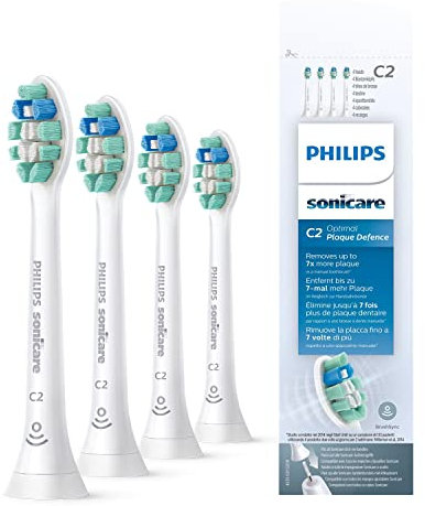 Philips Sonicare Lot de 4 têtes de brosses à dents électriques soniques C2 Optimal Plaque Defence, anciennement ProResults Plaque Control, Blanc (modèle HX9024/10)