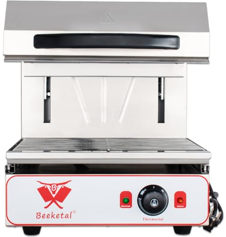 Beeketal 'BWB-2' Profi Lift Salamander Grill Überbackgerät aus Edelstahl mit Temperatureinstellung (30-290 °C), Heizelement höhenverstellbar bis max. ca. 210 mm, inkl. Gitterrost und Krümelfach