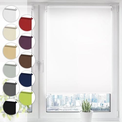 Verdunkelungsrollo Klemmfix ohne Bohren 50cm x 130cm Weiß Verdunklungsrollo Fensterrollo Rollo Seitenzugrollo Klemmrollo für Fenster & Tür