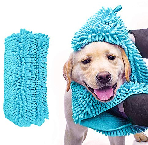 Skingwa Serviette pour le nettoyage, serviette de douche multifonction pour chien, serviette de bain ultra absorbante en microfibre chenille pour le toilettage, 35 x 80 cm (Bleu)