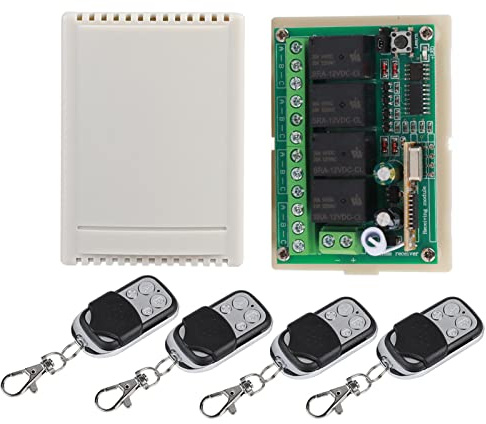 Télécommande sans fil à relais DC 12V RF Module de commutateur de relais à distance 4 canaux Télécommande universelle 50M / 100M pour garage Porte de voiture (4 émetteurs avec 1 récepteur)