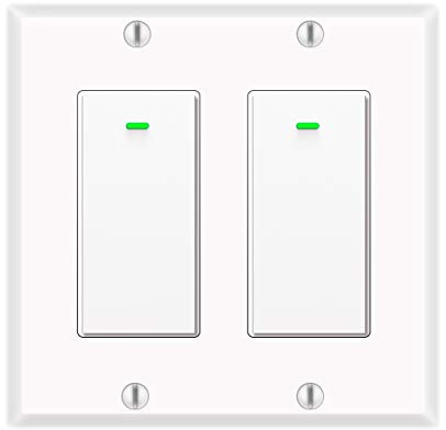 Alexa Light Switch, Double Smart WiFi Light Switches, Smart Switch 2 Gang Compatible with Alexa and Google Home, Neutral Wire Needed, with Remote Control, Timing Schedule, No hub Required (2Pack)