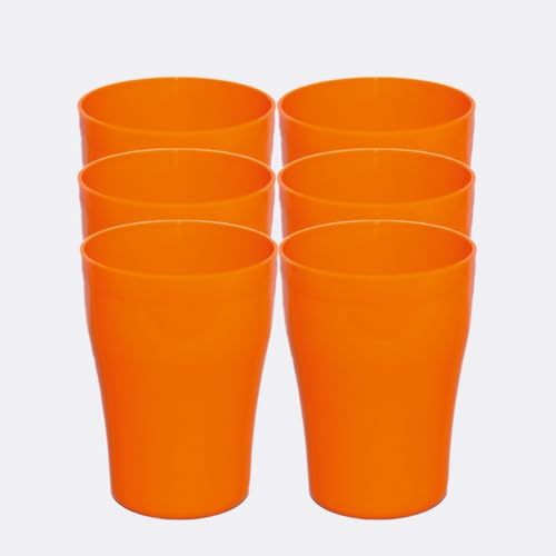 Lot de 6 gobelets en plastique dur réutilisables,Verres à boire en plastique dur,Set de vaisselle pour servir une fête, un mariage, la plage et le pique-nique,Passe au lave-vaisselle (420ml) Orange
