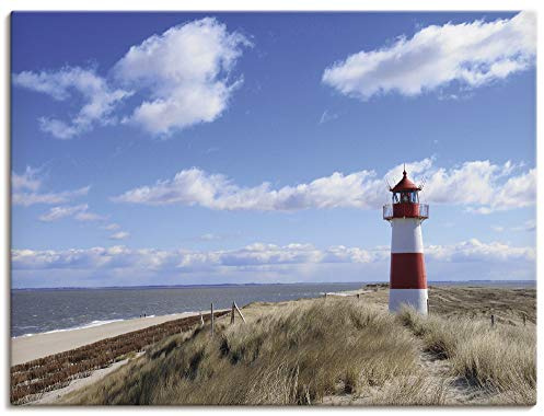 ARTLAND Wanddeko Leinwand Bilder Wandbild 60x45 cm Strand Meer Maritim Küste Leuchtturm Sylt Nordsee Düne Himmel T9ML