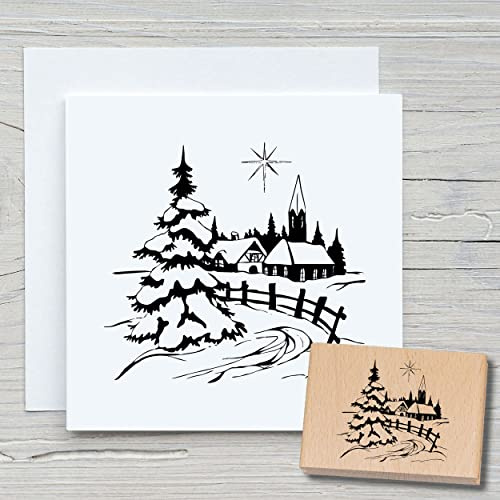 NEWSTAMPS Stempel Winterdorf Motivstempel aus Holz & Gummi zum Karten und Geschenke basteln, Holzstempel für Weihnachten, Weihnachtskarte, Winter, Scrapbook, Textilstempel, Deko, Freunde