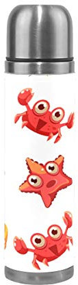 BEUSS Meer Cartoon Fisch Wasserflasche Wasserkanne Edelstahl Isolierte Isolierflasche Auslaufsicher Leder Verpackung(500 ml)