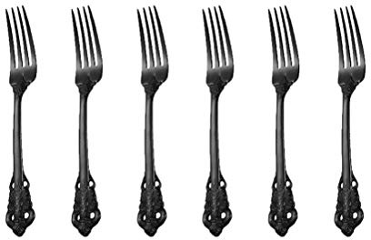 Schwarzes Besteck-Set Barock, Antik Look, aus 18/10 Edelstahl Spiegelpolierte, ideal für Haus, Küche, Restaurant, Hochzeit, Partys, Nachmittagstee, Dessertgabeln 6-teiliges, Länge 18cm