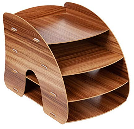 Holz Ablagesystem Büro Organizer- Stehsammler A4 Schreibtisch Organizer, Stehsammler holz, Dokumenten organizer, Abnehmbare Buchstütze, Für Magazine, Papiere und Dokumente (Braun)