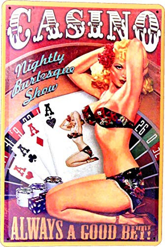 Blechschild 20x30 Pin Up Casino Girl Black Jack Roulette Poker im Retro Vintage Las Vegas Stil für Sports bar Kneipe Pub Party Hobby Raum Spielhalle Glücks Spiel