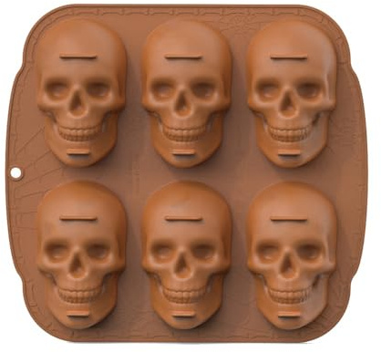Aorwh Stampo in silicone per torta a forma di teschio di Halloween, 6 cavità, teschio pirata, stampo in silicone 3D, 29 x 27 cm