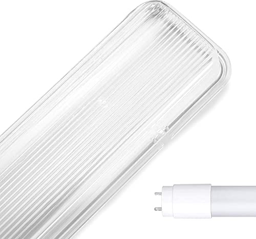POPP® Pantalla estanca IP65 para tubo LED T8 (60cm, 120cm, 150cm) - 2 tubos - Resistente a golpes y agua - Interior y exterior - Barra - 60cm (1 tubo no incluido)