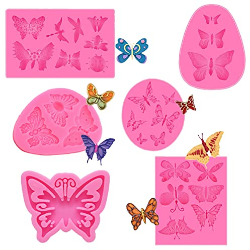 6 Stück Schmetterlings-Silikonformen, BOSOIRSOU Antihaft-Backform, Fondantform für Cupcake-Kuchen-Dekoration, Gummibärchen, Pralinen, Polymer-Tonherstellung – Pink