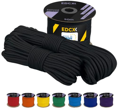 EdcX 4 mm Polyester Paracord 550 25+ Farben (15, 30 und 50 m) – Typ III, 100% Nylonseil, 7 Litzen Seil, 4mm Nylonseil in vielen Farben | Solid Colors