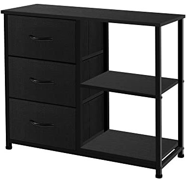 AZL1 Life Concept Rustikaler brauner Stoffkommode, 4 Schubladen, Organizer mit 2 Ablagen, Aufbewahrungskiste für Schlafzimmer, Eingangsbereich, Flur, Wohnzimmer, Büro, Schwarz