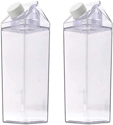 ABchat 2Pcs Milk Carton Water Bottle 1000 ML Clear Square Milk Box Transparent Pitcher Creamer for Milk Coffee Water Juice Beverages Liquor Cold Drinks Clever