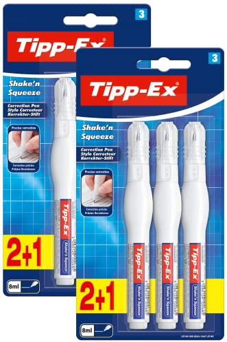 Tipp-Ex Korrekturstift Shake und Squeeze, je 8ml, Ideal für das Büro, das Home Office oder die Schule - 2x 3er Pack