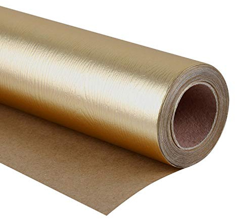 RUSPEPA Omslagspapper rulle – grundläggande textur matt guld för födelsedag, semester, bröllop, baby shower wrap – 43 cm x 5 m