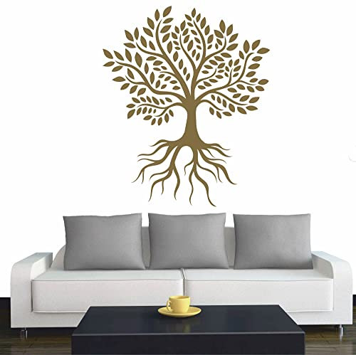 INDIGOS UG - Wandtattoo Wohnzimmer - Wandaufkleber Baum des Lebens - 5 - Lebensbaum Weltenbaum - 96x96 cm - Gold - Aufkleber Kinderzimmer Schlafzimmer Küche Badezimmer Büro Dekoration
