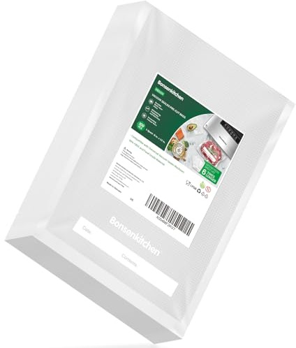 Bonsenkitchen Precut Vacuum Bags 100 Quart 8 x 12, BPA Free, Commercial Grade Textured Food Sealer Bag, Thick Embossed Bags for Storage and Sous Vide Cooking VB3205