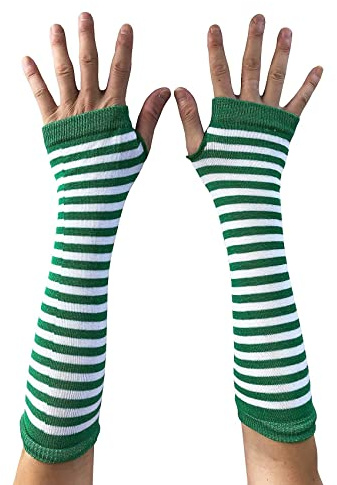 AUSUAYA Gestreifte Handschuhe, lang, fingerlos, gestrickte Armstulpen für den Winter, für Punk, Rock und Cosplay, Gothic, Halloween-Party, GB-WM-S-G5