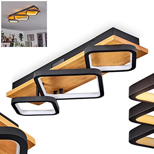 HOFSTEIN LED Deckenleuchte Pompu, dimmbare Deckenlampe aus Holz/Metall/Kunststoff in Natur/Schwarz/Weiß, Leuchte im skandinavischen Design, dimmbar über Lichtschalter, 3800 Lumen, 3000 Kelvin, 32 Watt