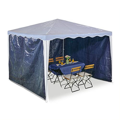 Relaxdays Tende Laterali per Gazebo 2x3 m, Set 3, Telo Impermeabile, Pareti in PE con Chiusure a Strappo, Blu Scuro, 200 x 300 x 0.1 cm