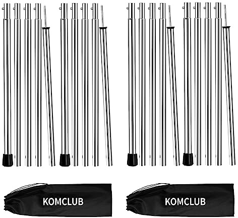 KOMCLUB Asta Telescopica per Tende da Campeggio Tarp - Aste da Campeggio per Teloni, Tende da Sole, Baldacchini, Verande, Vele Parasole - Asta in Alluminio Regolabile Telescopica 190 cm con 4 Pezzi