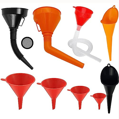 Plastique Entonnoir à Essence Lot de 9 Entonnoir à Carburant Avec Filtre et Tuyau Flexible pour Voiture et Moto, Universels Plastique Entonnoir Pour Huile Moteur Diesel Kérosène et Essence